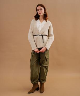 Gilet en maille douillette à ceinture femme vue4 - GEMO(FEMME PAP) - GEMO