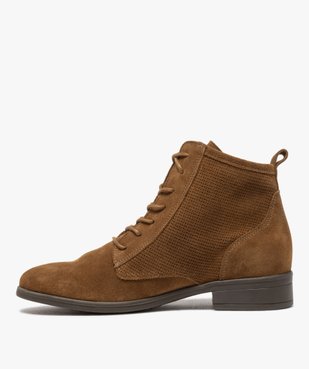 Boots femme à talon plat dessus cuir style godillots vue3 - GEMO (CASUAL) - GEMO