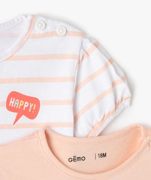 Tee-shirt bébé fille à manches ballon  (lot de 3) vue3 - GEMO(BEBE DEBT) - GEMO