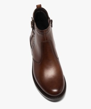 Boots femme unis à talon plat dessus cuir à bords ajourés vue5 - GEMO (CASUAL) - GEMO