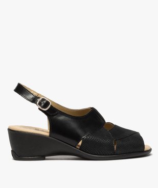 Sandales femme confort en cuir uni et talon compensé vue1 - GEMO (CONFORT) - GEMO