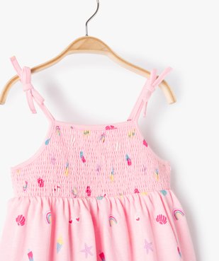 Robe bébé fille imprimée à buste smocké et fines bretelles vue2 - GEMO(BEBE DEBT) - GEMO