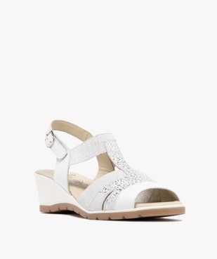 Sandales femme confort à talon compensé avec brides fantaisie élastiques et en cuir vue2 - GEMO 4G FEMME - GEMO