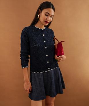 Gilet boutonné col rond femme vue2 - GEMO 4G FEMME - GEMO