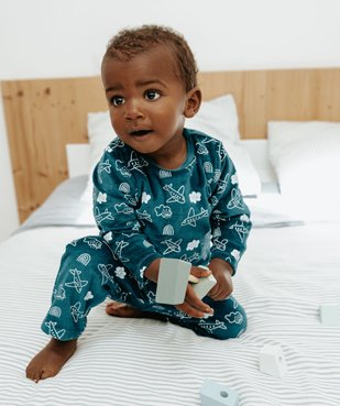 Pyjama 2 pièces en velours imprimé avion bébé vue1 - GEMO(BB COUCHE) - GEMO