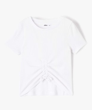 Tee-shirt fille en maille côtelée avec cordons coulissant sur l’avant vue2 - GEMO (JUNIOR) - GEMO