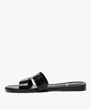 Mules femme à talon plat et brides unies imitation croco vue3 - GEMO (CASUAL) - GEMO