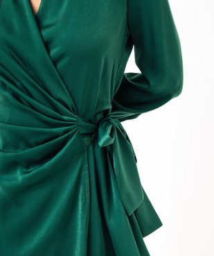 Robe portefeuille courte à manches longues en satin femme vue3 - GEMO(FEMME PAP) - GEMO