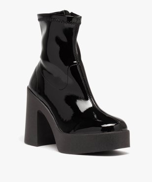 Boots femme vernies à talon flare avec col ajusté et bout carré vue2 - GEMO(URBAIN) - GEMO