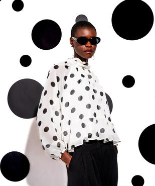 Blouse à pois en voile avec lien dans le dos femme vue6 - GEMO(FEMME PAP) - GEMO