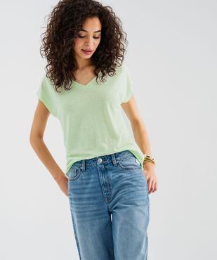 Tee-shirt manches courtes à col V coupe loose en lin femme vue1 - GEMO 4G FEMME - GEMO