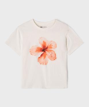 Tee-shirt manches courtes coupe oversize avec motif fleur fille vue1 - GEMO 4G FILLE - GEMO