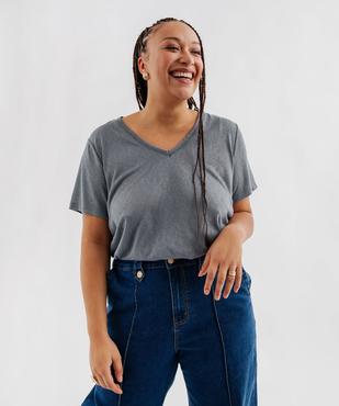 Tee-shirt manches courtes pailleté à col V femme grande taille vue1 - GEMO (G TAILLE) - GEMO