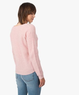 Pull femme avec col V en dentelle vue3 - GEMO C4G FEMME - GEMO