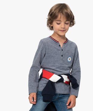 Tee-shirt garçon manches longues col tunisien en maille piquée - Lulu Castagnette vue1 - LULUCASTAGNETTE - GEMO