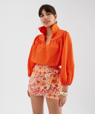Blouse manches 3/4 en toile de coton unie femme vue1 - GEMO(FEMME PAP) - GEMO