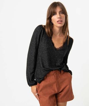 Pull femme en maille douce à col V en dentelle vue1 - GEMO(FEMME PAP) - GEMO