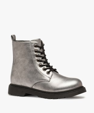 Bottines femme zippées à talon plat unies avec lacets vue2 - GEMO (CASUAL) - GEMO