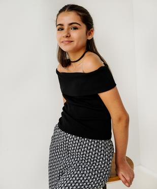 Tee-shirt à col bardot en maille côtelée fille vue1 - GEMO (JUNIOR) - GEMO