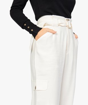 Pantalon femme en toile coupe ample taille haute vue2 - GEMO(FEMME PAP) - GEMO