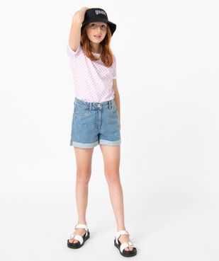Tee-shirt fille imprimé damier avec détails contrastants vue5 - GEMO (JUNIOR) - GEMO