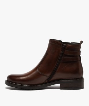 Boots femme unis à talon plat dessus cuir à bords ajourés vue3 - GEMO (CASUAL) - GEMO