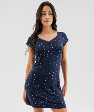 Chemise de nuit à manches courtes et col V en dentelle en viscose femme vue1 - GEMO 4G FEMME - GEMO