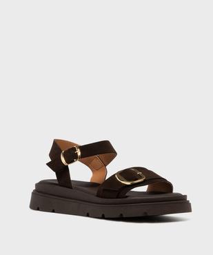 Sandales à semelle crantée dessus cuir femme - Tanéo vue2 - TANEO - GEMO