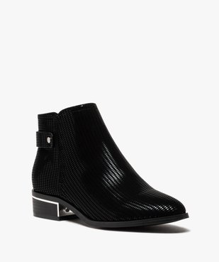 Boots femme à talon plat dessus en suédine à motifs vernis vue2 - GEMO (CASUAL) - GEMO