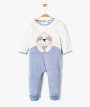 Pyjama bébé en velours motif paresseux à pont-dos vue1 - GEMO(BB COUCHE) - GEMO