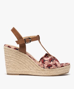 Sandales femme à talon compensé et bride drapée en tissu vue1 - GEMO(URBAIN) - GEMO