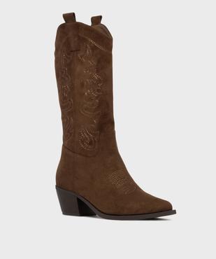 Bottes à talon cubain et bout pointu look santiag femme vue2 - SANS MARQUE - GEMO