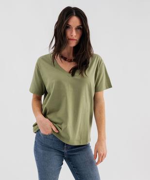 Tee-shirt manches courtes col V uni en coton femme vue1 - GEMO 4G FEMME - GEMO