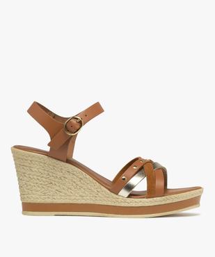 Sandales à brides en cuir sur semelle compensée femme - Tanéo vue1 - TANEO - GEMO