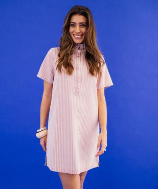 Robe en jean colorée et rayée à col victorien femme vue1 - GEMO 4G FEMME - GEMO