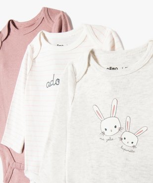 Bodies bébé fille à manches longues et col américain thème lapins (lot de 3) vue2 - GEMO 4G BEBE - GEMO
