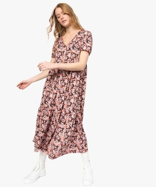 Robe longue femme à motifs fleuris et manches courtes ballon vue5 - GEMO(FEMME PAP) - GEMO