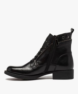 Boots femme unies à talon plat style godillots dessus cuir vue3 - GEMO (CASUAL) - GEMO