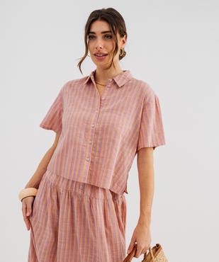 Chemise manches courtes coupe courte en coton et viscose femme  vue1 - GEMO(FEMME PAP) - GEMO