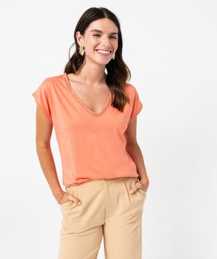 Tee-shirt manches courtes à finition tressée pailletée femme vue1 - GEMO 4G FEMME - GEMO