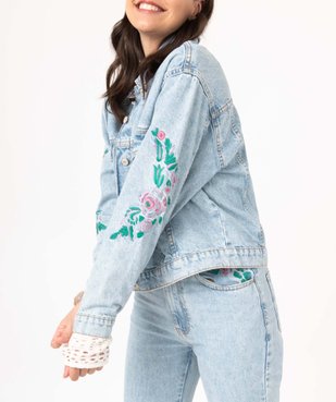 Veste en jean courte et ample avec broderies fleuries femme vue6 - GEMO(FEMME PAP) - GEMO