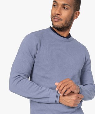 Pull homme à col rond en maille fantaisie et liserés au poignet vue2 - GEMO (HOMME) - GEMO