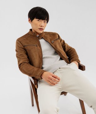Blouson zippé en suédine homme vue1 - GEMO (HOMME) - GEMO
