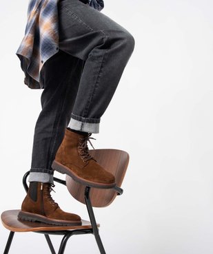 Boots homme unies dessus cuir à lacets - Tanéo  vue1 - TANEO - GEMO