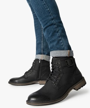 Boots homme unis zippés avec lacets et boucle décorative vue1 - GEMO (CASUAL) - GEMO