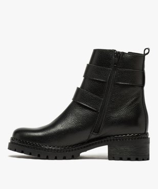 Boots femme à talon large unies en cuir à semelle crantée vue3 - GEMO (CASUAL) - GEMO