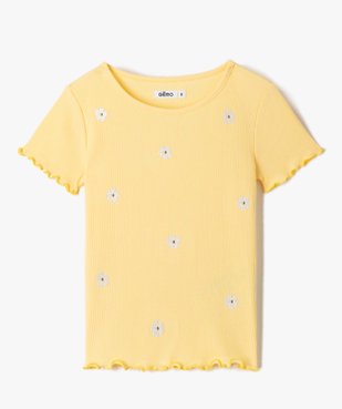 Tee-shirt fille à manches courtes avec fleurs brodées vue2 - GEMO (ENFANT) - GEMO