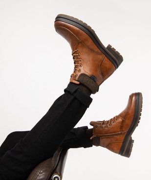 Boots à lacets et zip avec col en textile homme vue1 - GEMO (CASUAL) - GEMO