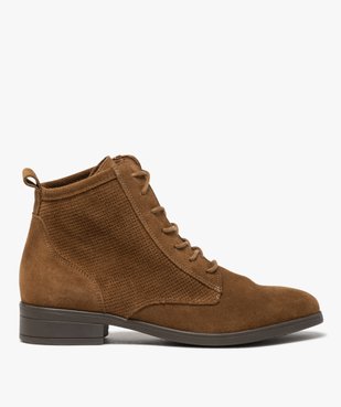 Boots femme à talon plat dessus cuir style godillots vue1 - GEMO (CASUAL) - GEMO