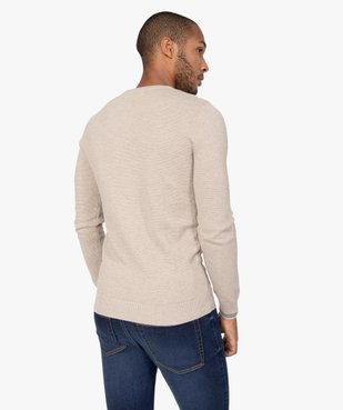 Pull homme à col rond en maille fantaisie et liserés au poignet vue3 - GEMO (HOMME) - GEMO